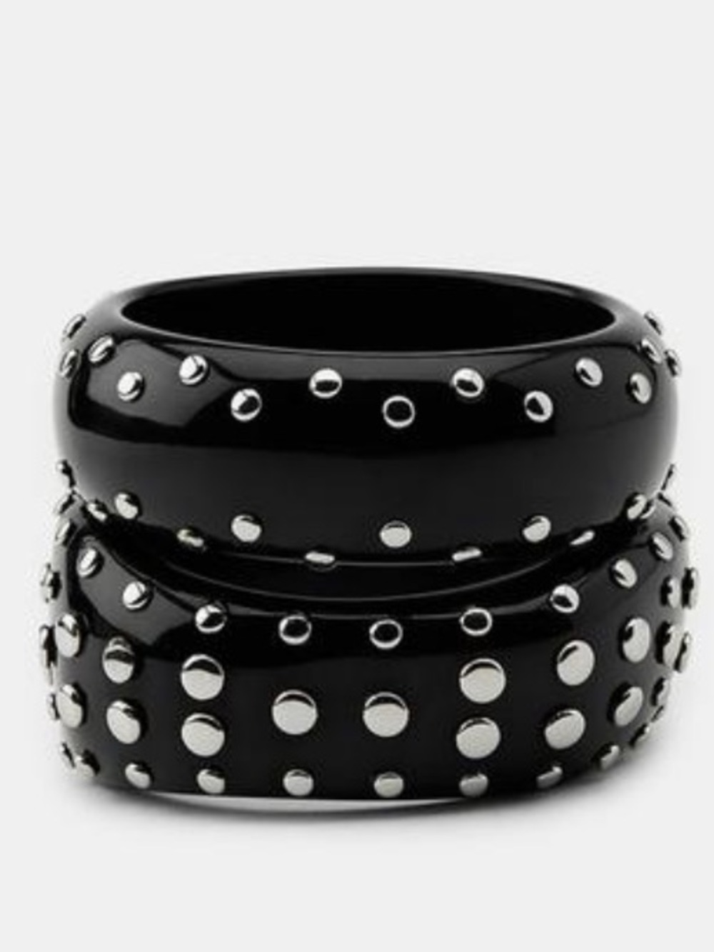 ZARA Black Resin Bangles with Silver Stud Accents - Set of 2 - Picture 2 of 2